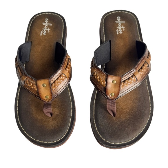 Clarks Shoes - Collection by Clarks Fenner Nerice Women’s Brown Faux‎ Leather Flip Flops Size 8